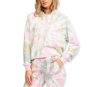 BILLABONG Surfline Hoodie Salty Crystal Tie Due French Terry Sweatshirt Crop NWT